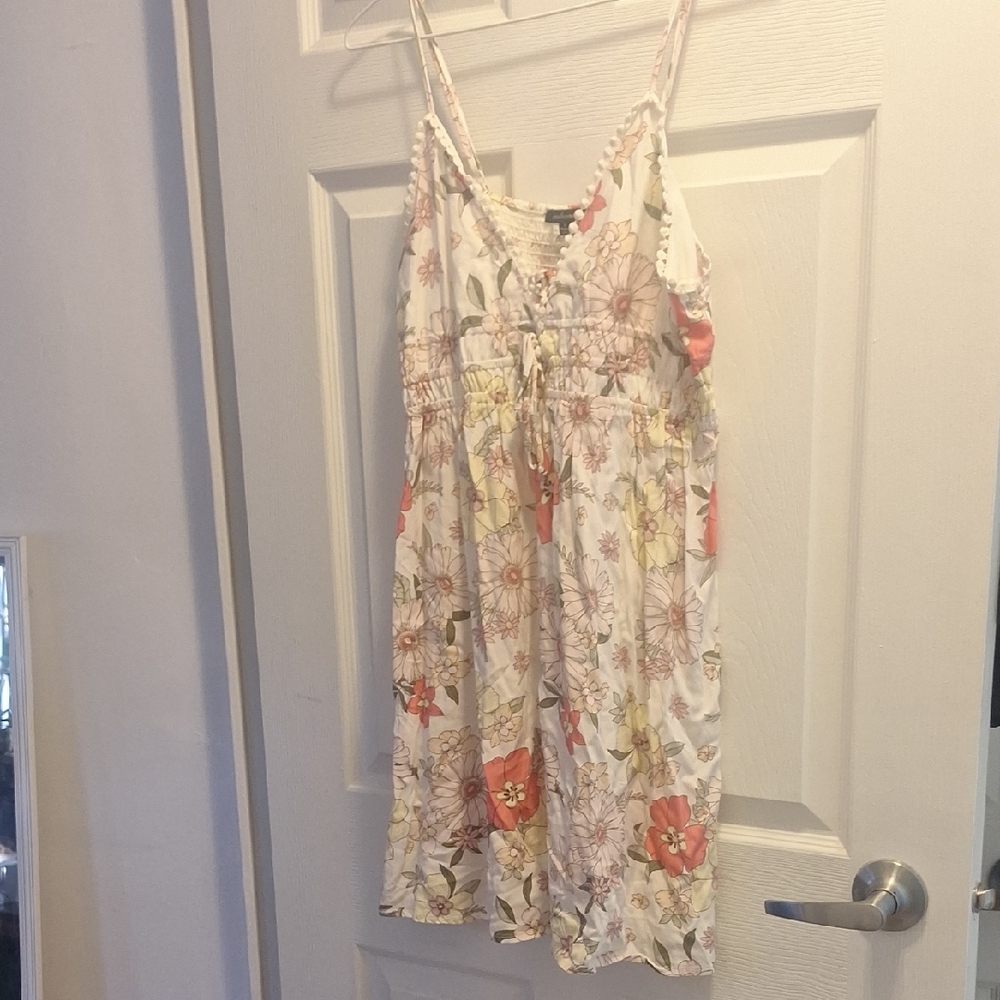 Ambiance Floral Spaghetti-Strap Sun Dress in White, Coral, Yellow